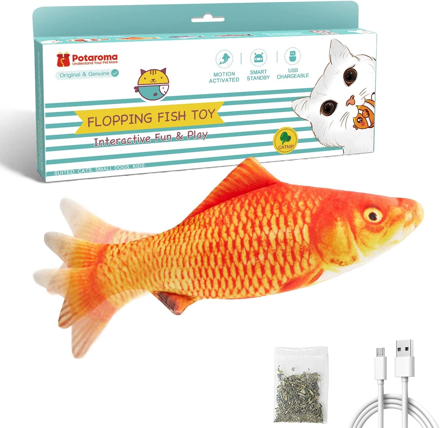 potaroma-cat-toys-flopping-fish-with-catnip-moving-kitten-kicker-floppy-wiggle-carp-for-small-dogs-interactive-motion-kitty-exercise-10-5-inches