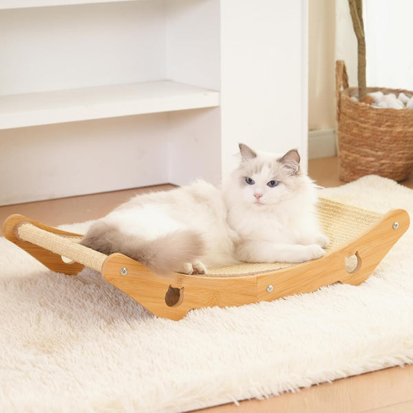 Cat Scratcher Hammock Bed, U-Shaped Wood Sisal Lounger, Furniture Protector | Pingping-Go, 23.6 X 13.8 Inch, Wood Frame, Natural Sisal, Indoor & Outdoor, for Large Cats1