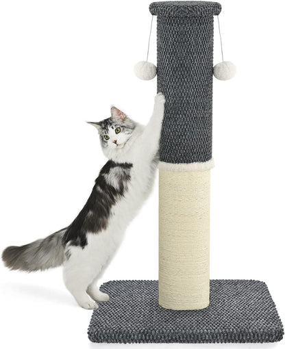 Made4Pets Tall Cat Scratching Post with Sisal & Carpet for Indoor Cats, 33" | Cat Scratcher with Wide Stable Base, Interactive Hanging Toys, Ideal for Adult Cats, Large Breeds and Full-Body Stretching1