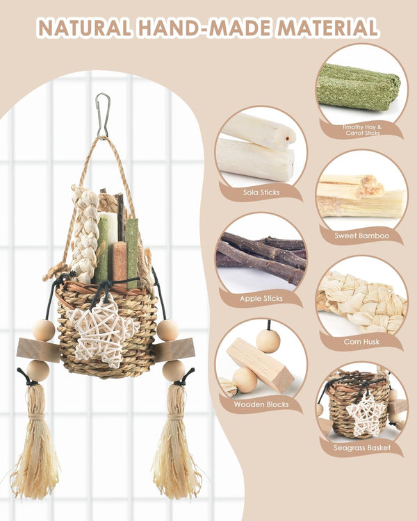 Bissap Bunny Chew Toys, Natural Seagrass Hanging Basket Chews Water Plant Woven Chinchillas Chewing Treats for Rabbits Guinea Pigs Chinchillas Hamsters Rats and Other Small Pets Teeth Grinding Toy2