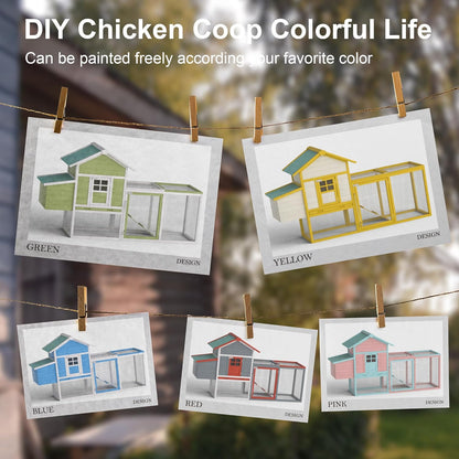 Outdoor Chicken Coop for 2-4 Chickens Wooden Hen House with Nesting Box | 80" Poultry Pet Hutch Backyard Run Cage W/ Waterproof Asphalt Roof, Ramp, Perch and Wire Fence5