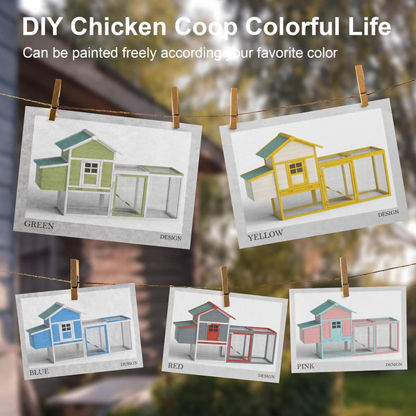 Outdoor Chicken Coop for 2-4 Chickens Wooden Hen House with Nesting Box | 80" Poultry Pet Hutch Backyard Run Cage W/ Waterproof Asphalt Roof, Ramp, Perch and Wire Fence5