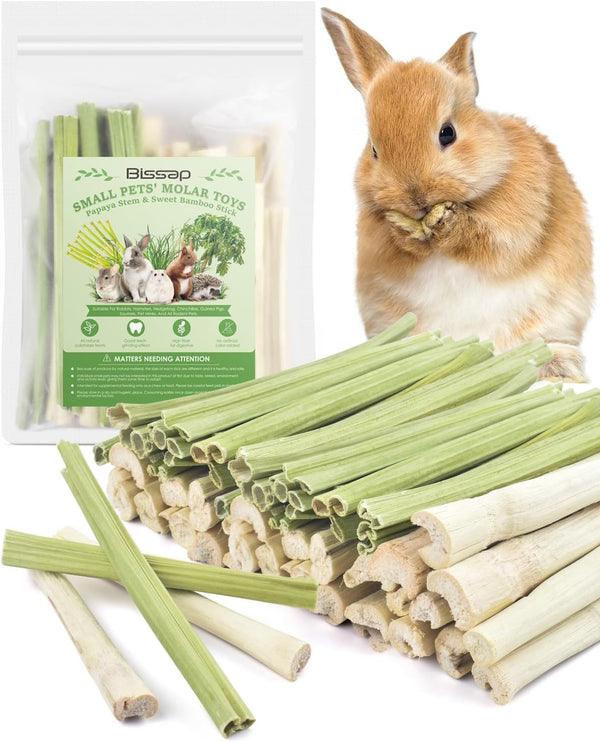 Bissap 40PCS Rabbit Chew Sticks, 20PCS Sweet Bamboo Chew Sticks & 20PCS Papaya Stems Bunny Chews for Rabbit Hamster Chinchilla Guinea Pig Small Animals Natural Molar Treats8