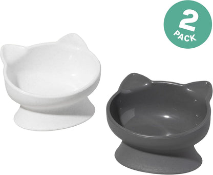 Kitty City Elevated Cat Bowls (Set of 2), Whisker-Friendly Raised Cat Food & Water Dishes, Modern Pedestal Design, Dishwasher Safe, 6.5 Oz Each – White & Gray3