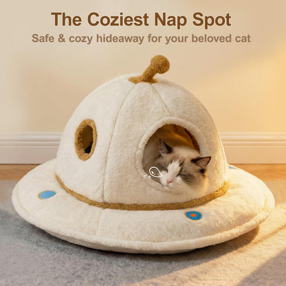 Cat House for Indoor Cats - 2 in 1 UFO Large Cat Bed Cave | Soft Sherpa Fabric, Calming Cozy Hideaway, Removable & Washable Cushion, Spacious for Multi-Cat Families (Up to 25 Lbs)2