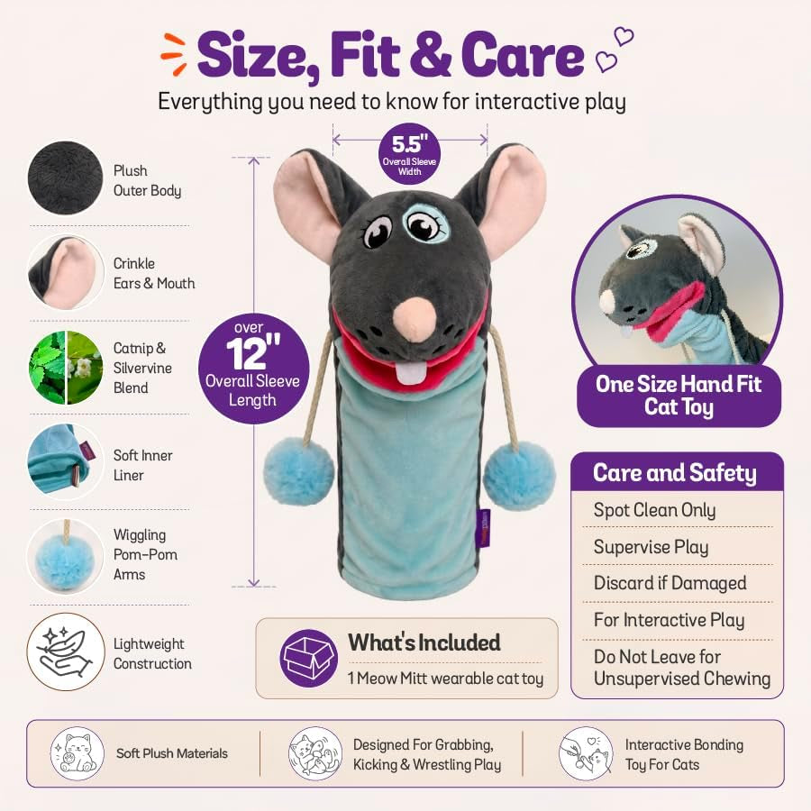 pounce-purr-meow-mitt-wearable-cat-wrestling-glove-puppet-mouse-catnip-silvervine-plush-hand-puppet-crinkle-sounds-wiggling-arms-dual-layer-interactive-toy-indoor-cats-kitten
