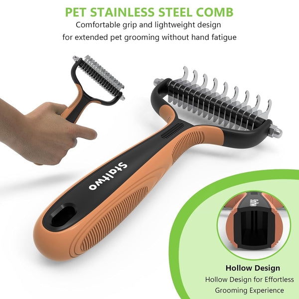Staltwo Deshedding Dog Brush for Shedding, Undercoat Rake for Dog&Cat | Orange Extra-Wide Double-Sided Pet Grooming Tool | Shedding Control for Long/Medium-Haired Dogs and Cats, Knot Removal4