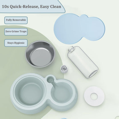 Double Dog Cat Bowls, Pets Food and Water Bowl Set with Silicone Mat | Pets Food and Water Bowl Set with Automatic Water Dispenser Stainless Steel Bowl, Gravity Feeder for Cats Small Dogs Puppies6