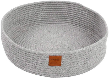 Large Cat Bed Basket round Cotton Rope Woven - Calming Rope Bed Sleep Surface 17.7 Inches(45 Cm),Cozy Scratching Indoor Pet Bed for a Large Cat or 2 Small Cats,Fit up to 20 Lbs Pets,Washable,Grey1