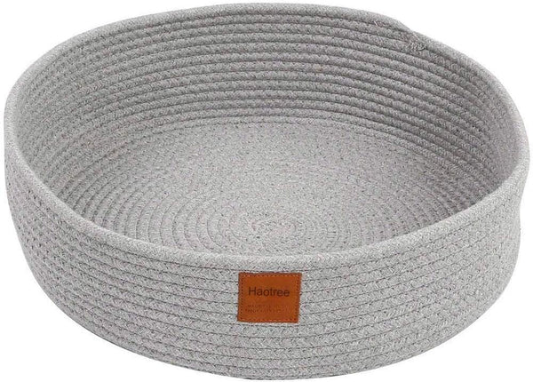 Large Cat Bed Basket round Cotton Rope Woven - Calming Rope Bed Sleep Surface 17.7 Inches(45 Cm),Cozy Scratching Indoor Pet Bed for a Large Cat or 2 Small Cats,Fit up to 20 Lbs Pets,Washable,Grey1