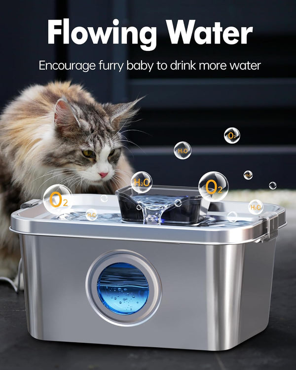 Dog Water Fountain 2 Gal, Stainless Steel Dog Water Fountain for Large Dogs Multi-Cats, Pet Water Fountain with Big Window, Super-Quiet Pump, Indoor Automatic Dog Water Bowl Dispenser Fountain Filters7