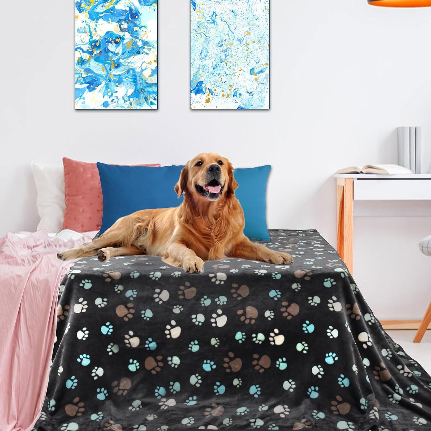 rezutan-blanket-for-large-dogs-cat-flannel-washable-soft-pet-mat-throw-cover-for-kennels-beds-sofas-furniture-protection-cute-paw-pattern-black-50x40-inch