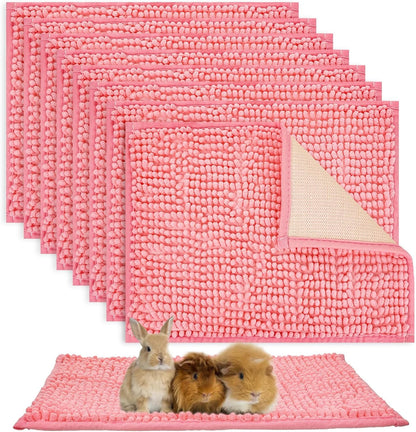 8 Pcs Guinea Pig Liner Washable Rabbit Cage Liner 16X12 Inch Guinea Pig Fleece Mats Reusable Bedding Pee Pads for Small Animals, Bunny (Gray, Green, Pink, Blue)7