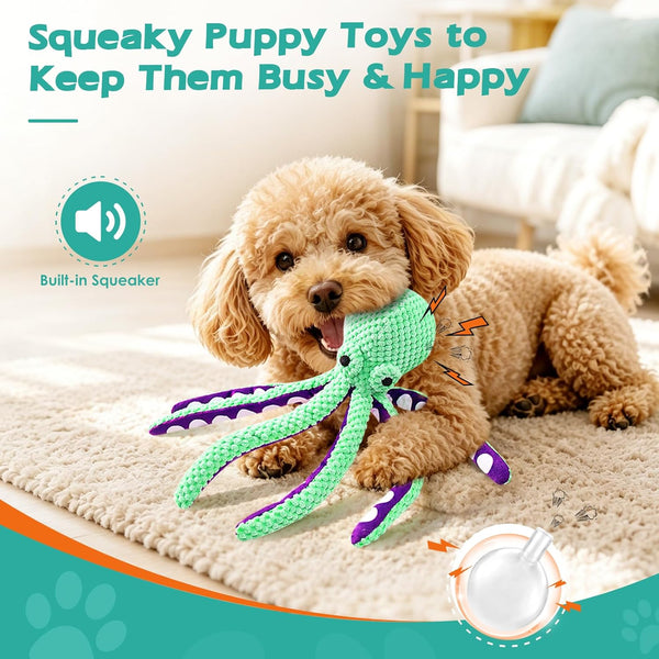 Fuufome Octopus Squeaky Dog Toys for Puppy, Small and Medium Large Breed | Tough Soft Fabric, Interactive Daily Companionship, Tug of War Doggie Toy, Training Reward, Birthday Gift3