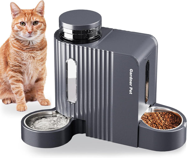 Gardner Pet Automatic Gravity Cat Food Feeder and Water Dispenser Stainless Steel Two-In-One Set Large Capacity Dispenser for Pets Dogs, Puppies, Kittens-(0.8 Gallons X 2)1