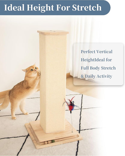 Sturdy Cat Scratching Post for Indoor Cats & Kittens, Classic Single Post with Sisal Rope, Jute Fiber, Wood Base2