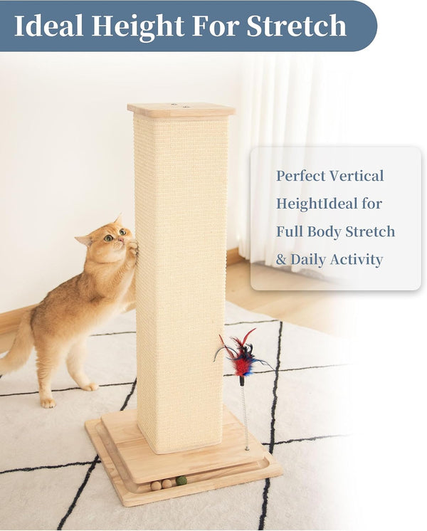 Sturdy Cat Scratching Post for Indoor Cats & Kittens, Classic Single Post with Sisal Rope, Jute Fiber, Wood Base2