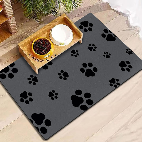 Dog Food Mat for Food and Water, Absorbent Pet Feeding Non-Slip Backing Cat Dog Bowl Mat No Stains Quick Dry Placemat with Footprints for Messy Brown,20"×12"10