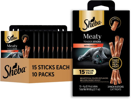 Sheba Meaty Tender Sticks Cat Treats, Chicken, Salmon, & Tuna, 70 Count | Chicken, Tuna & Salmon Flavor, Real Meat, Healthy Fats & Fatty Acids, Essential Amino Acids, Soft Texture, No Artificial Dyes14