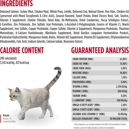 Nulo Freestyle Adult Trim Dry Cat Food - Salmon & Lentils, High Protein, Grain Free, Weight Management Kibble with Probiotics & L-Carnitine, 4Lb Bag8