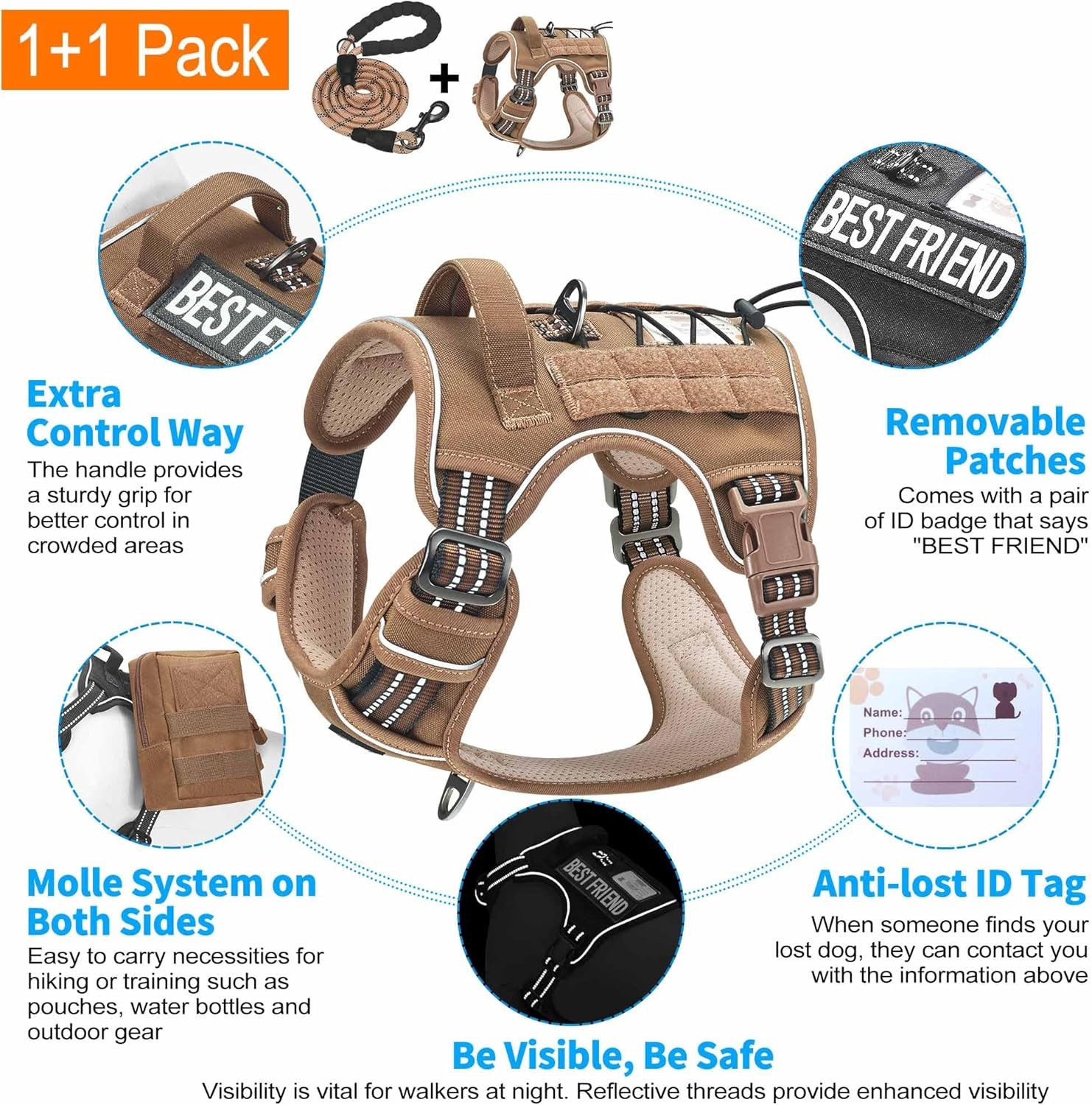 beebiepet-heavy-duty-tactical-dog-harness-for-small-dogs-no-pull-adjustable-pet-harness-reflective-service-training-easy-control-pet-vest-military-k9-working-dog-harnesses-large-brown