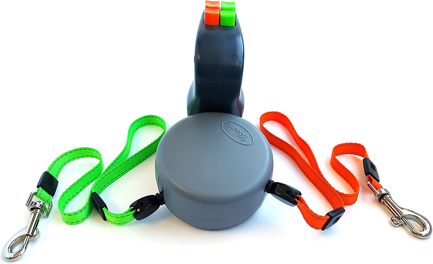 wigzi-2-two-dog-reflective-retractable-pet-leash-360-degree-zero-tangle-patent-two-dogs-each-up-to-50-lbs-and-10ft-reflective-orange-and-green-leads-dual-locking