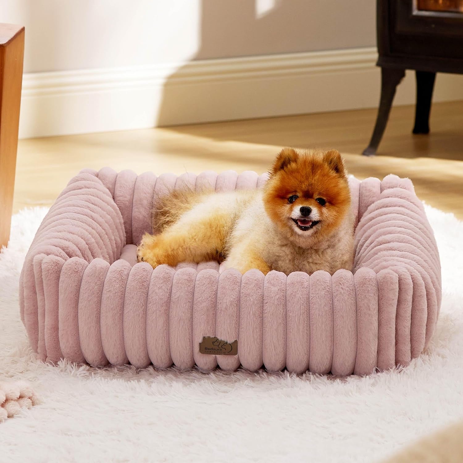 bedsure-comfyfleece™-cute-dog-bed-for-small-medium-dogs-washable-25in-cream-furry-puppy-beds-square-rectangle-orthopedic-corduroy-aesthetic-pet-beds-removable-zipper-cover-non-slip-bottom-up-to-15-lbs
