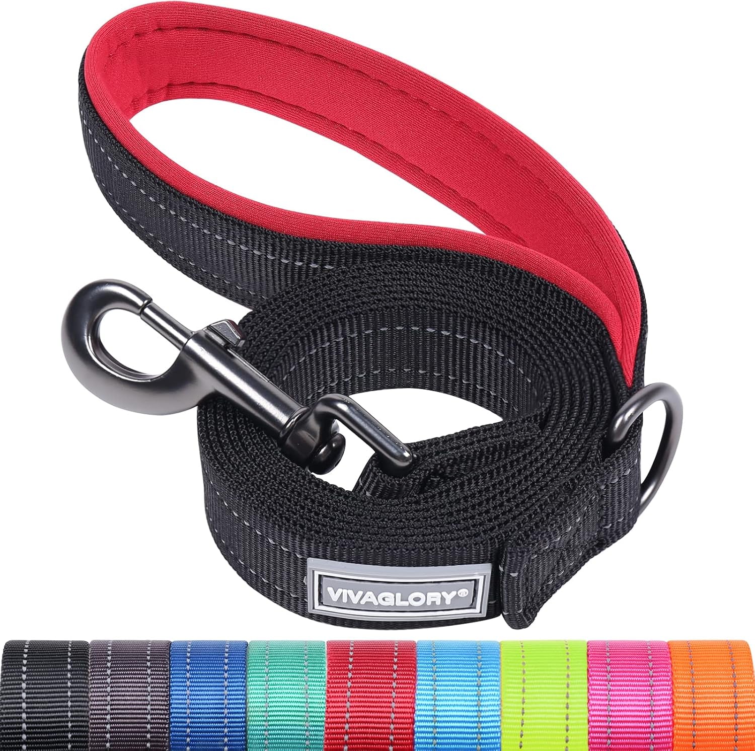 vivaglory-dog-leash-puppy-leash-for-collar-3ft-x-1in-black-with-soft-padded-handle-for-training-walking-heavy-duty-double-layer-nylon-pet-puppy