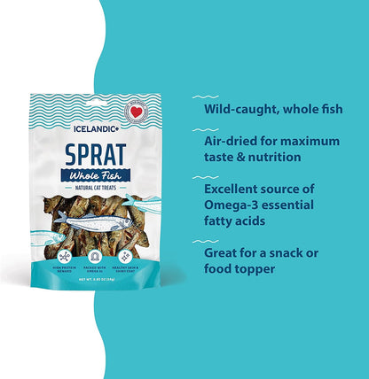 Icelandic+ Whole Sprat Cat Treats - 0.85 Oz Wild-Caught Crunchy Fish Snacks | Single Ingredient Air-Dried 2.5-3" Fish, High Protein & Omega-3 for Skin & Coat Health, No Additives or Fillers5