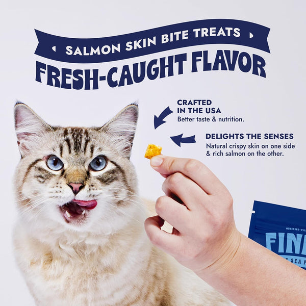 Finfare Freeze Dried Salmon Skin Bites, Grain Free Crunchy Salmon Cat Treats, High Protein & Omega-3S for Skin & Coat Health, Crafted in USA, 1.3Oz5