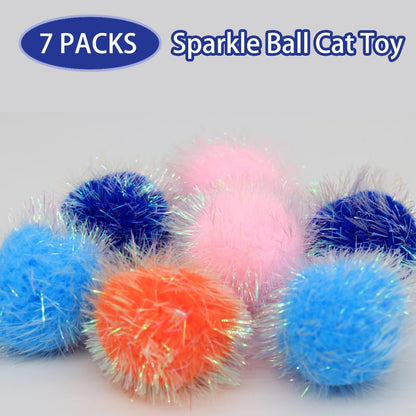 14-Pack Cat Toys Balls - No Bells Quiet Interactive Toys, Soft Pom Poms & Sparkle Balls for Kittens & Adult Cats, Safe for Batting Chasing (7 Sparkle Fuzzy Balls+ 7 Yarn Balls)4