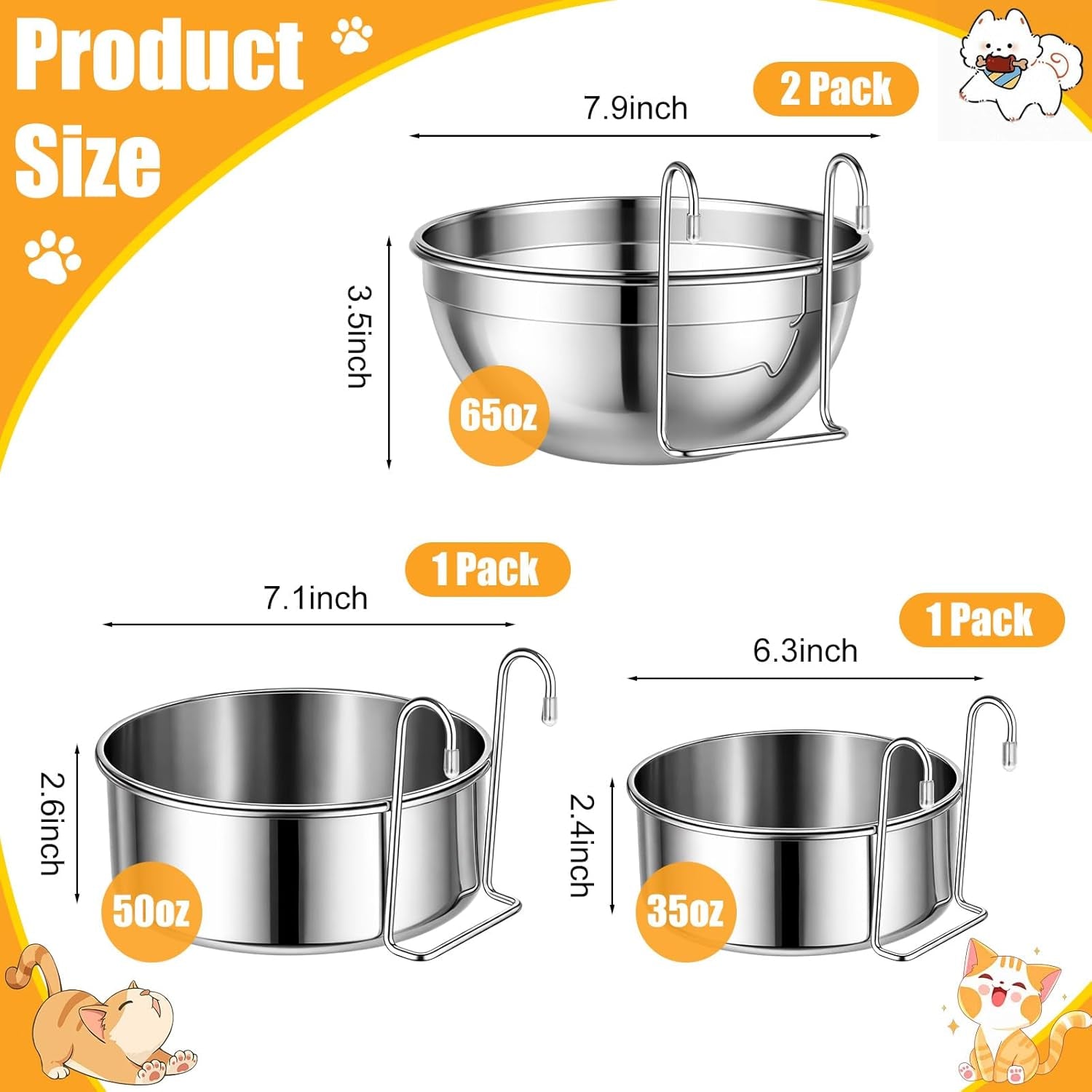 zhehao-4-pack-hanging-dog-water-and-food-bowls-for-kennel-cage-no-spill-dog-crate-water-bowl-stainless-steel-bowls-dish-for-dogs-crate-cage-accessories-35oz-50oz-65oz