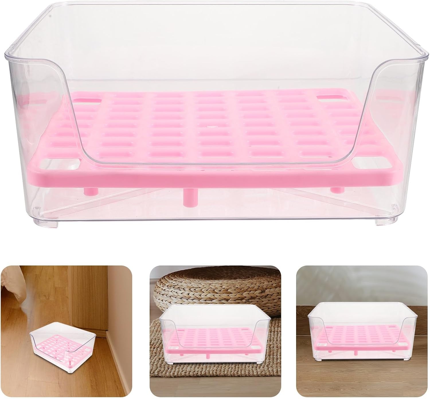 upkoch-semi-enclosed-cat-toilet-litter-box-with-high-sides-acrylic-medium-pink-pet-bedpan-splash-proof-for-kitten-housebreaking-and-travel-use