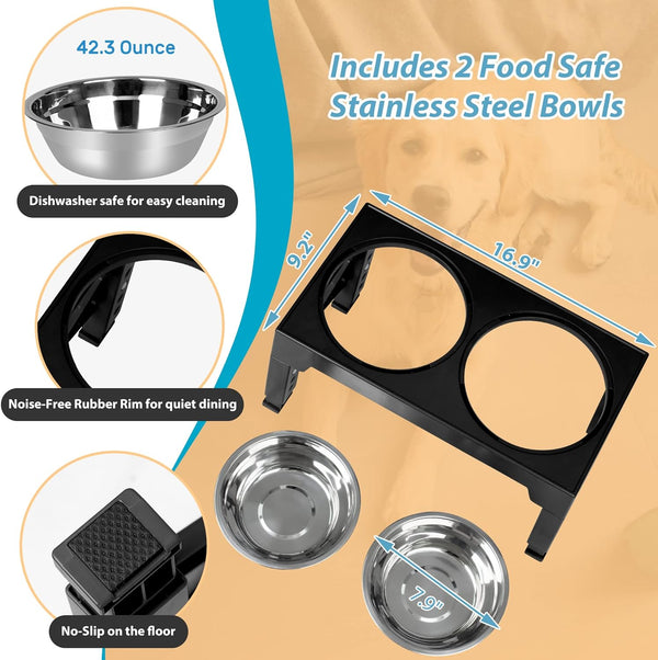 Niubya Elevated Dog Bowls with 2 Stainless Steel Dog Food Bowls, Raised Dog Bowl Adjusts to 5 Heights (3.15", 8.66", 9.84",11.02", 12.2") for Small Medium and Large Dogs3