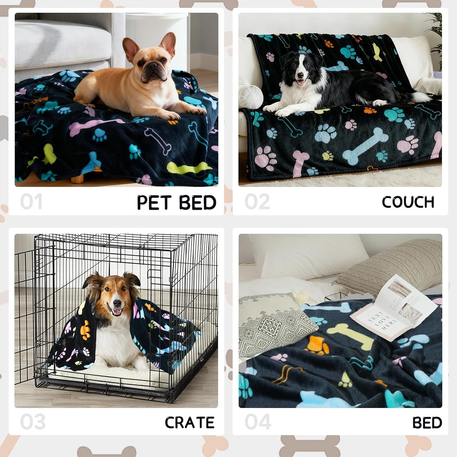 rezutan-blanket-for-large-dogs-cat-flannel-washable-soft-pet-mat-throw-cover-for-kennels-beds-sofas-furniture-protection-cute-paw-pattern-black-50x40-inch