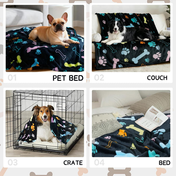 Rezutan Blanket for Large Dogs, Cat Flannel Washable Soft Pet Mat Throw Cover for Kennels-Beds, Sofas, Furniture Protection, Cute Paw Pattern, Black, 50X40 Inch5