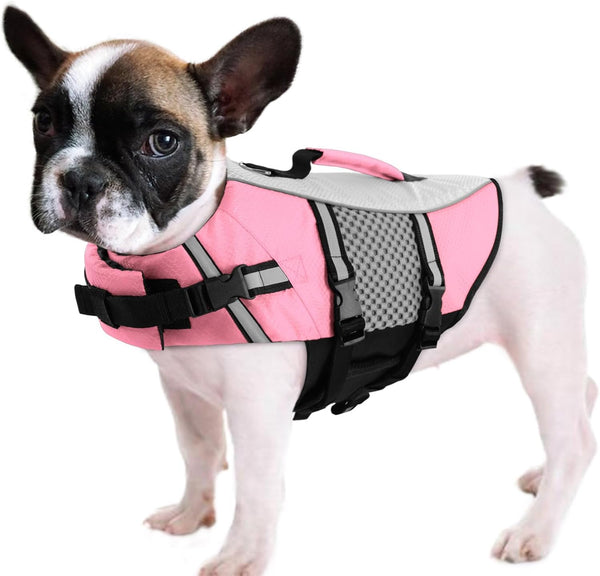Queenmore Dog Life Jacket Small Float Vests for Swimming Boating Kayaking Mediumn Puppy Dogs Cats Neoprene Life Preserver Pet Water Lifesaver Lightweight Reflective Green,L8