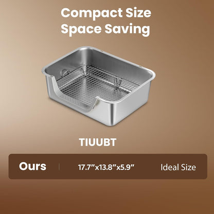 Rabbit Litter Box, Extra Large Bunny Litter Box with 304 Stainless Steel Sifting Grid, Safe Plastic-Covered Entry Edge & Hooks, Easy to Clean and Odor Control (15.7" × 11.8" × 5.9")4