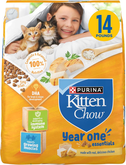 Purina Kitten Chow Year One Essentials with Real Chicken High-Protein Complete and Balanced Dry Kitten Food with Essential Nutrients - 14 Lb. Bag1