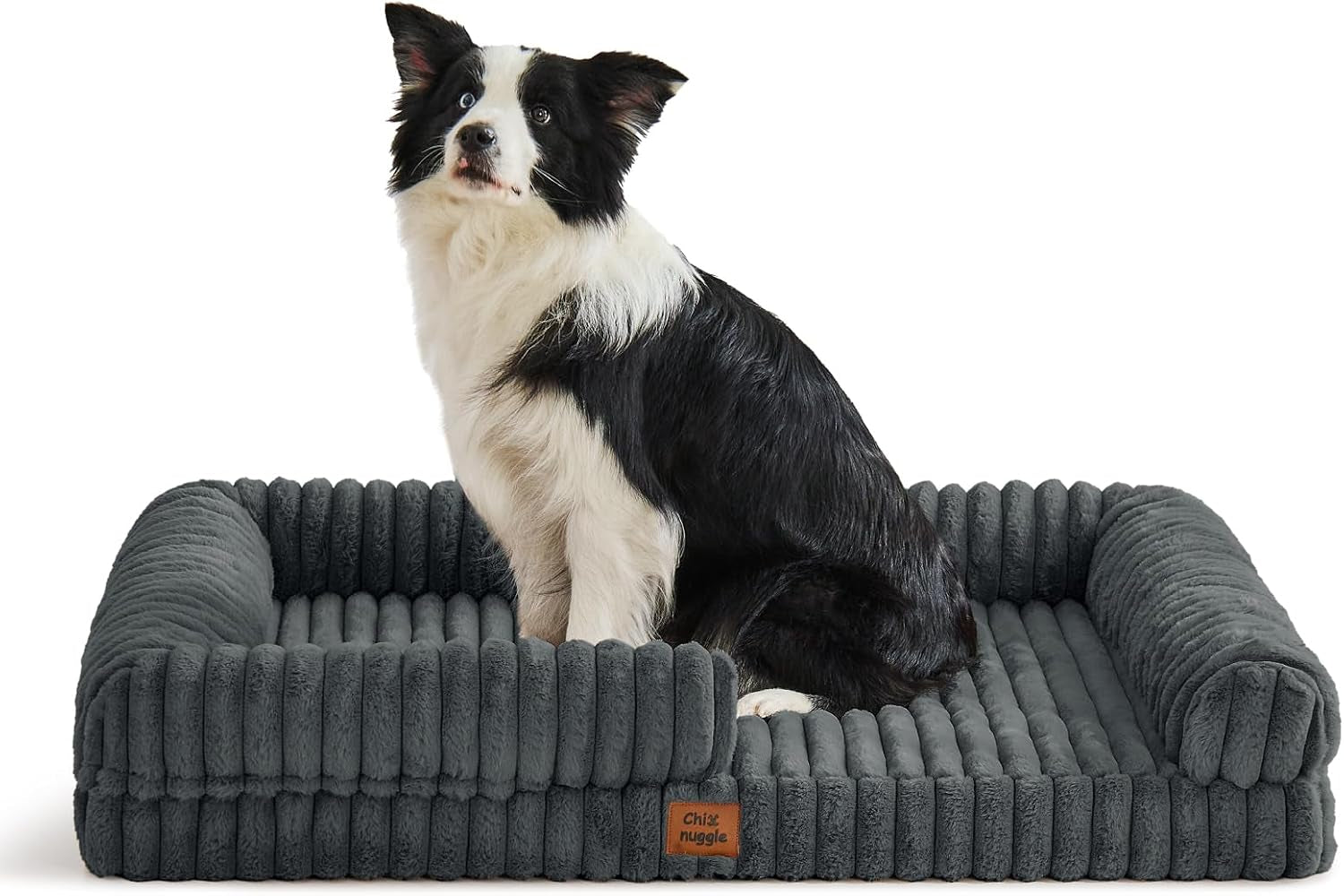chixnuggle-orthopedic-dog-bed-washable-cover-faux-fur-bolster-pet-couch-waterproof-egg-crate-foam-non-slip-bottom-for-small-medium-dogs-dark-grey-30-24-7-dog-sofa-puppy-bed