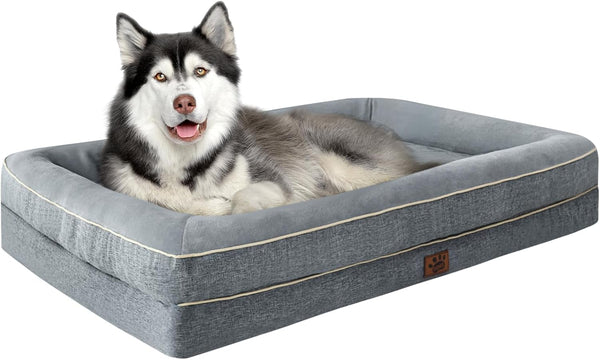 Waterproof Memory Foam Dog Beds for Extra Large Dogs Non-Slip Orthopedic Dog Beds Washable Couch Pet Bed with Removable Cover (Grey, X-Large)1