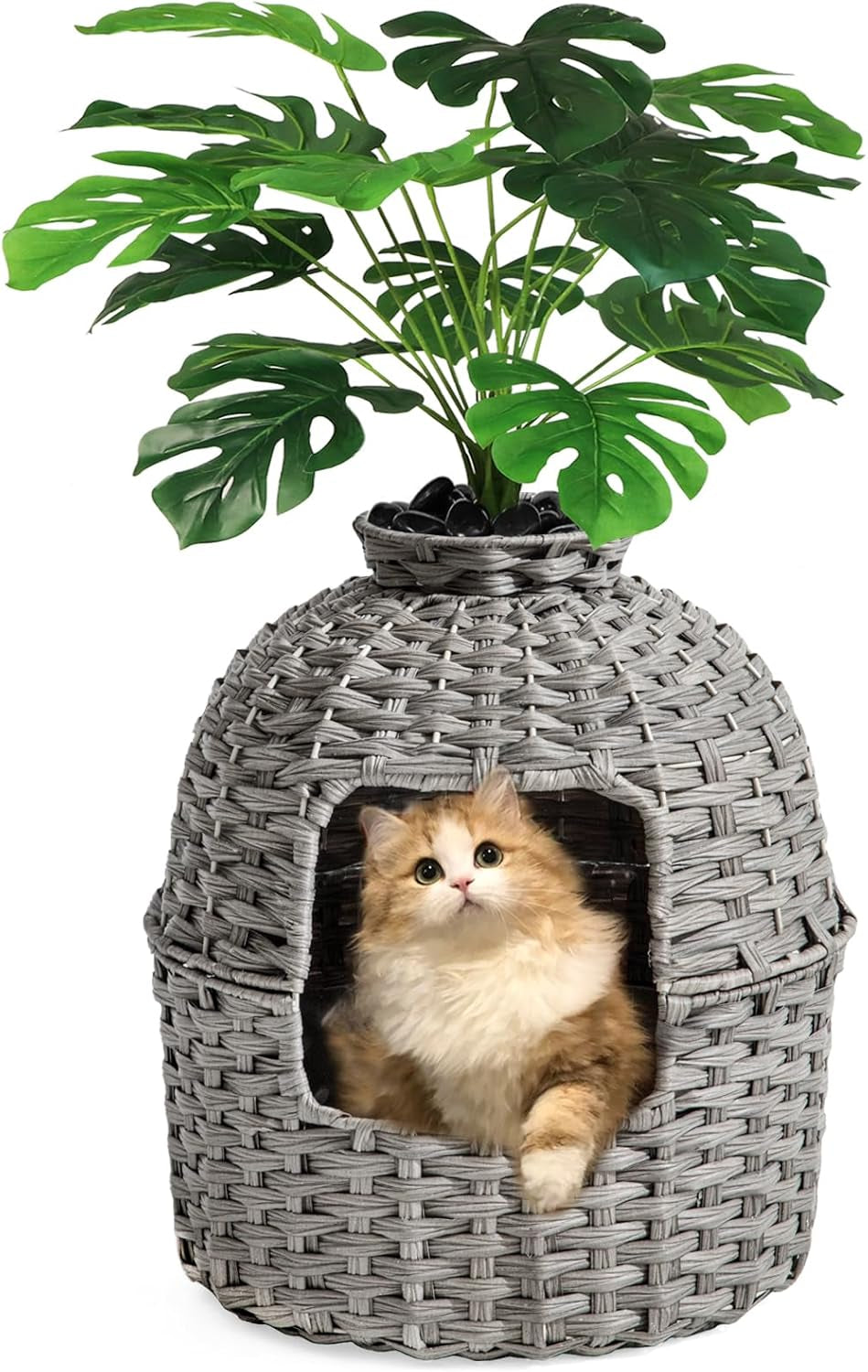 setvson-cat-litter-box-plant-furniture-enclosure-rattan-pe-house-natural-decorative-planter-design-removable-top-for-easy-cleaning-includes-artificial-plants-real-stones-20-x-20-inches