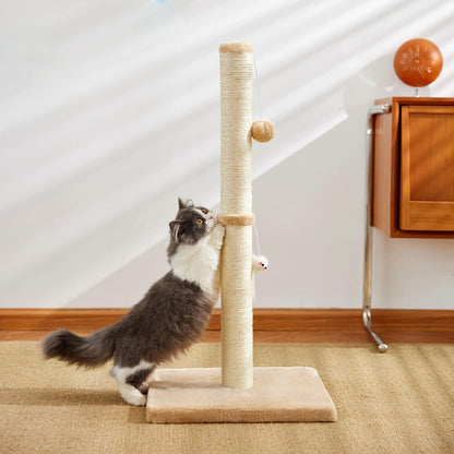 Meowhomm 32” Tall Cat Scratching Posts for Indoor Cats Adults with 2 Hanging Ball, Large Cat Scratch Post Cat Scratcher Includes Sisal Rope(Yellow)6