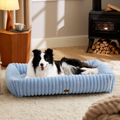 Bedsure Comfyfleece™ Cute Dog Bed for Small Medium Dogs Washable,25In Cream | Furry Puppy Beds,Square Rectangle Orthopedic Corduroy Aesthetic Pet Beds,Removable Zipper Cover,Non-Slip Bottom,Up to 15 Lbs35