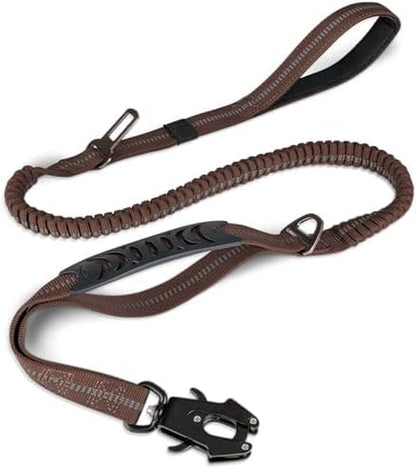 Joytale Tactical Bungee Dog Leash, Shock Absorbing No Pull, Coyote Brown | for Large Dogs That Pull, 2 Padded Handles for Control, Car Seatbelt Clip, Reflective for Night Safety, Metal Frog Clip11