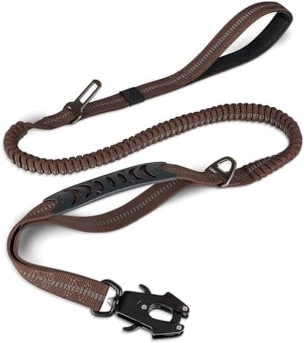 Joytale Tactical Bungee Dog Leash, Shock Absorbing No Pull, Coyote Brown | for Large Dogs That Pull, 2 Padded Handles for Control, Car Seatbelt Clip, Reflective for Night Safety, Metal Frog Clip11