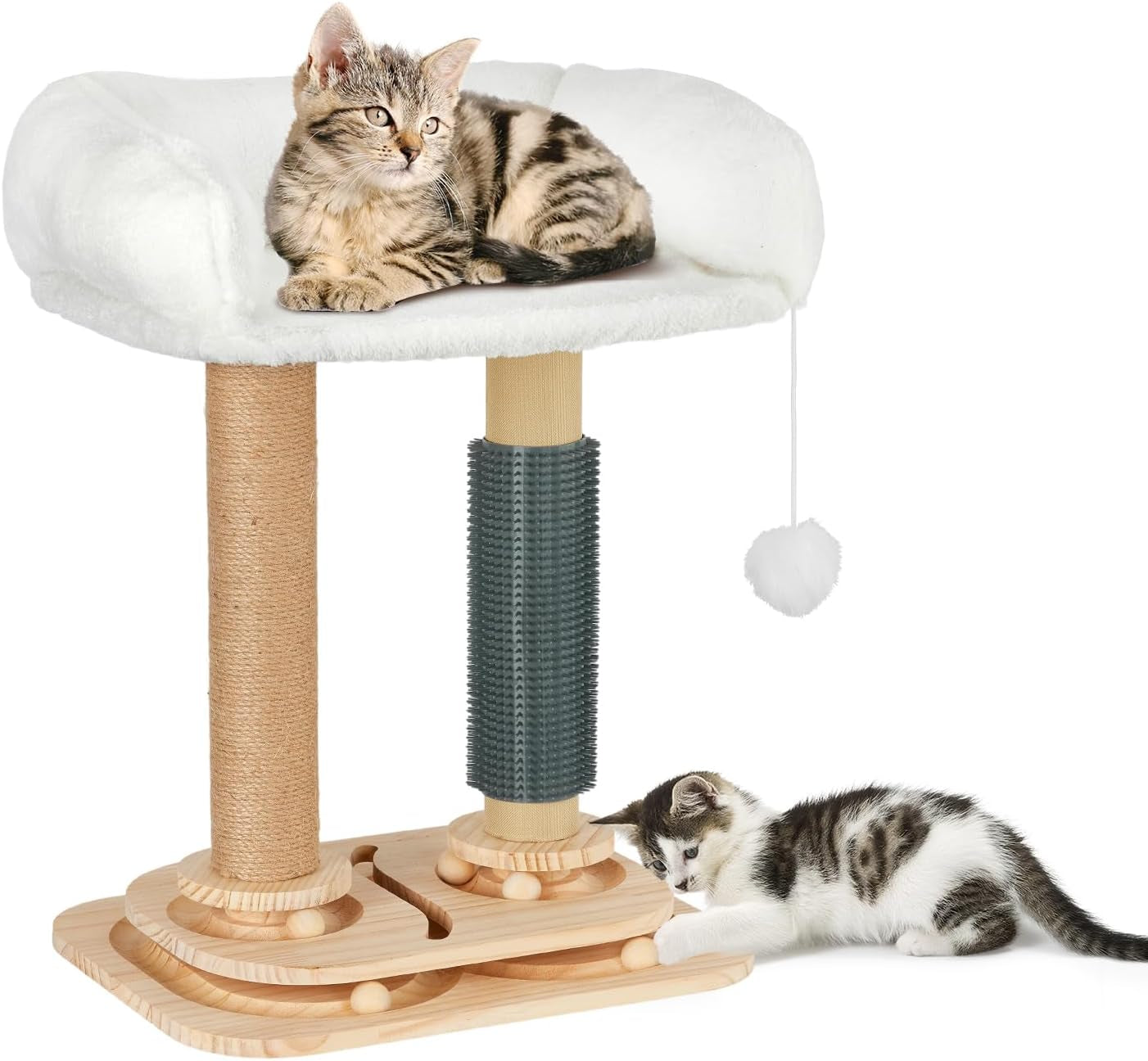 cat-scratching-post-with-bed-4-in-1-small-cat-tree-tower-sisal-scratcher-elevated-washable-bed-track-ball-toy-built-in-self-groomer