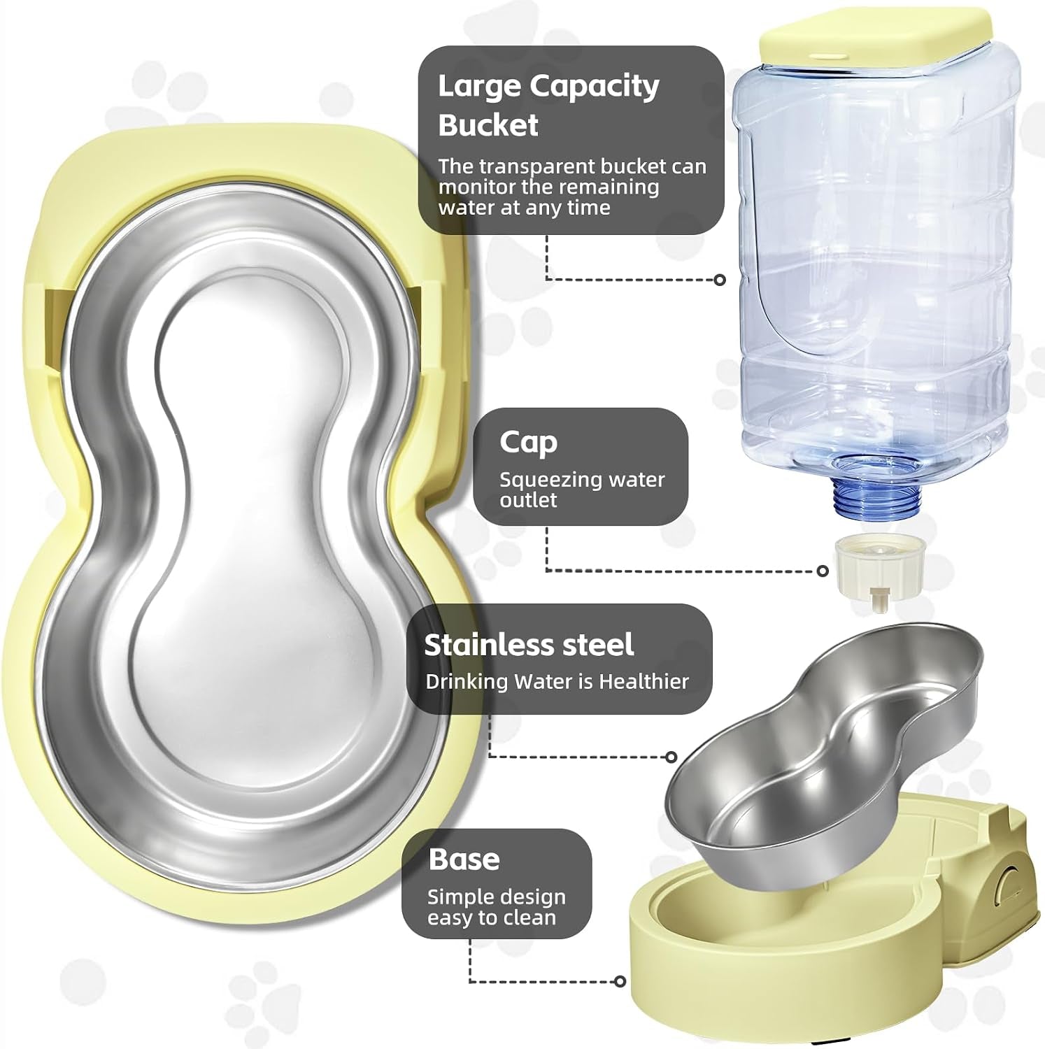 hwonmte-portable-automatic-cat-feeder-and-water-dispenser-with-stainless-steel-bowl-dog-gravity-food-feeder-and-waterer-for-small-medium-pets-puppy-kitten-1-gallon-x-2-cream-yellow