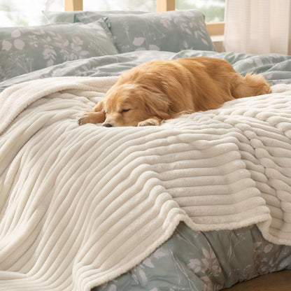 Bedsure Comfyfleece™ Waterproof Dog Blankets for Large Dogs,50X60 Cream | Soft Plush Couch Cover,Washable Corduroy Fleece for Furniture Protector,Cozy Calming Reversible Pet Blanket for Senior Dogs11