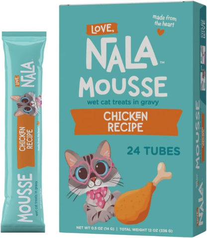 LOVE, NALA - Natural Lickable Cat Squeeze up Treat,Topper - Variety Pack Mousse - Wet Food Cat Puree - Grain Free, Non-Gmo, Minerals, Vitamins - 24 Pack 12 Oz.9